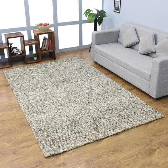 Rugsotic Carpets Hand Tufted Wool Eco-Friendly 5'x8' Area Rugs Rectangle Dark Brown Beige Plain Solid High Pile Thick Handmade Anti Skid Indoor Rug for Living Room, Bedroom KWC111