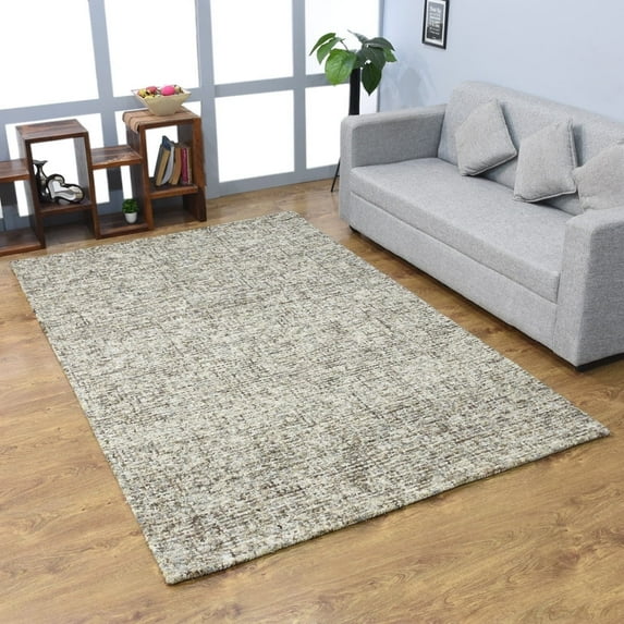 Rugsotic Carpets Hand Tufted Wool Eco-Friendly Area Rugs - 5'x8', Rectangle, Dark Brown Beige, Modern Contemporary Design, High Pile Handmade Anti Skid Rugs for Living Room, Bed Room KWC111