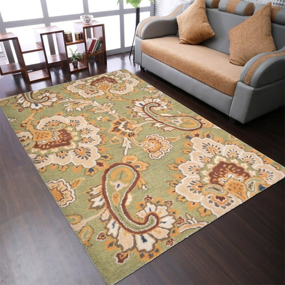 Rugsotic Carpets Hand Tufted Wool Eco-Friendly Area Rugs - 5'x8', Rectangle, Green, Modern Contemporary Design, High Pile Handmade Anti Skid Rugs for Living Room, Bed Room (K00151)