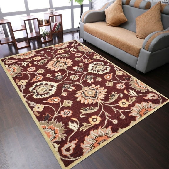 Rugsotic Carpets Hand Tufted Wool Eco-Friendly Area Rugs - 5'x8', Rectangle, Maroon, Modern Contemporary Design, High Pile Handmade Anti Skid Rugs for Living Room, Bed Room (K00712)