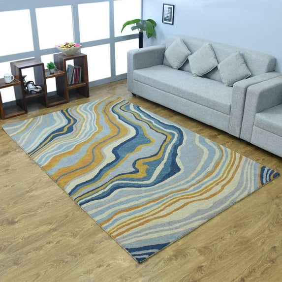 Rugsotic Carpets Hand Tufted Wool Eco-Friendly Area Rugs - 5'x8', Rectangle, Multicolor, Modern Contemporary Design, High Pile Handmade Anti Skid Rugs for Living Room, Bed Room (K00S17)