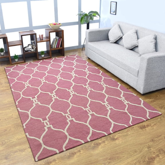 Rugsotic Carpets Hand Tufted Wool Eco-Friendly 5'x8' Area Rugs Rectangle Pink Beige Geometric Modern High Pile Thick Handmade Anti Skid Indoor Rug for Living Room, Bedroom K01004
