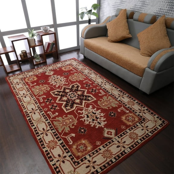 Rugsotic Carpets Hand Tufted Wool Eco-Friendly Area Rugs - 5'x8', Rectangle, Red Beige, Modern Contemporary Design, High Pile Handmade Anti Skid Rugs for Living Room, Bed Room (K00535)