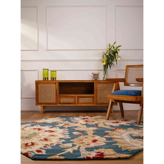 Rugsotic Carpets Hand Tufted Wool Eco-Friendly Area Rugs - 6'x6', Octagon, Blue, Modern Contemporary Design, High Pile Handmade Anti Skid Rugs for Living Room, Bed Room (K00151)