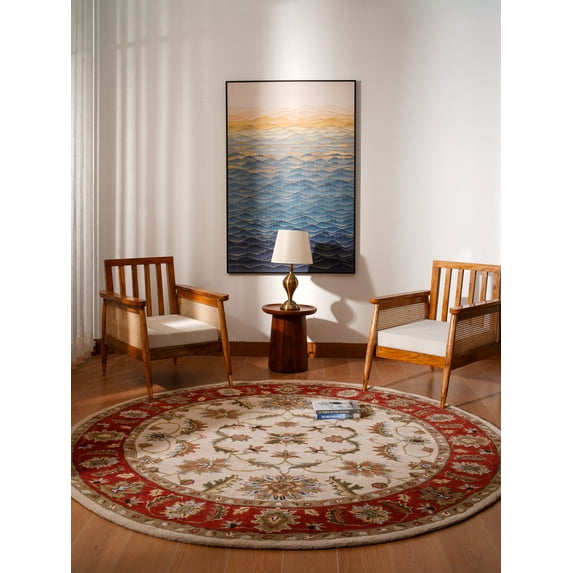 Rugsotic Carpets Hand Tufted Wool Eco-Friendly Area Rugs - 6'x6', Round, Beige Red, Modern Contemporary Design, High Pile Handmade Anti Skid Rugs for Living Room, Bed Room (K00106)