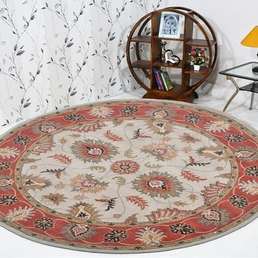 Rugsotic Carpets Hand Tufted Wool Eco-Friendly Area Rugs - 6'x6', Round, Beige Red, Modern Contemporary Design, High Pile Handmade Anti Skid Rugs for Living Room, Bed Room (K00106)