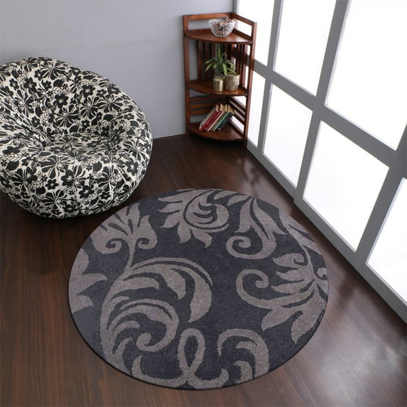 Rugsotic Carpets Hand Tufted Wool Eco-Friendly Area Rugs - 6'x6', Round, Black Gray, Modern Contemporary Design, High Pile Handmade Anti Skid Rugs for Living Room, Bed Room (K00203)