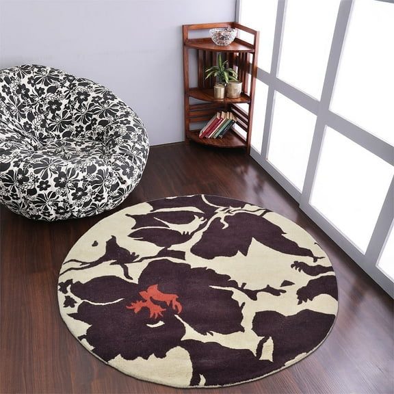 Rugsotic Carpets Hand Tufted Wool Eco-Friendly Area Rugs - 6'x6', Round, Cream Brown, Modern Contemporary Design, High Pile Handmade Anti Skid Rugs for Living Room, Bed Room (K00506)