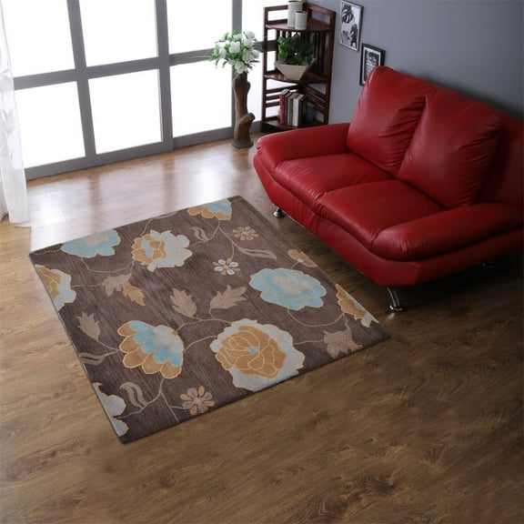 Rugsotic Carpets Hand Tufted Wool Eco-Friendly Area Rugs - 6'x6', Square, Brown, Modern Contemporary Design, High Pile Handmade Anti Skid Rugs for Living Room, Bed Room (K00518)