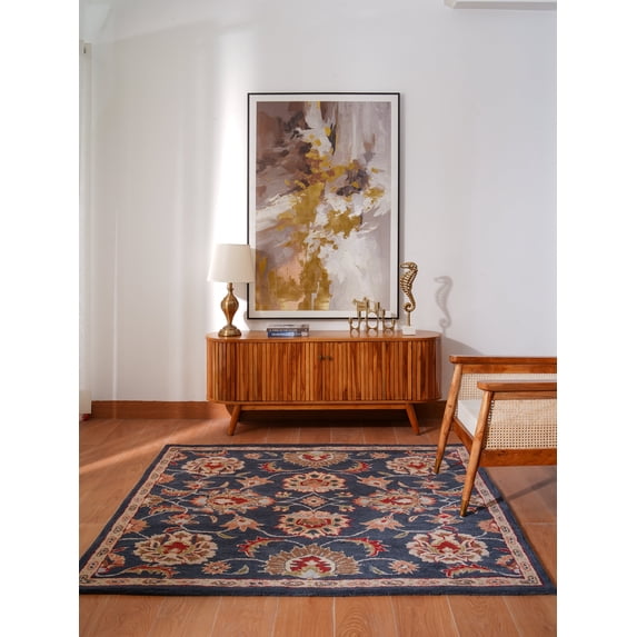 Rugsotic Carpets Hand Tufted Wool Eco-Friendly Area Rugs - 6'x6', Square, Charcoal, Modern Contemporary Design, High Pile Handmade Anti Skid Rugs for Living Room, Bed Room (K00659)