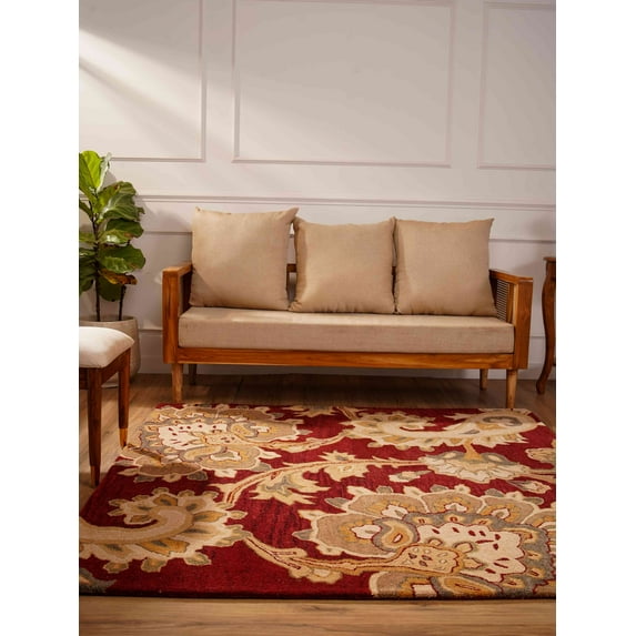 Rugsotic Carpets Hand Tufted Wool Eco-Friendly Area Rugs - 6'x6', Square, Dark Red, Modern Contemporary Design, High Pile Handmade Anti Skid Rugs for Living Room, Bed Room (K00151)