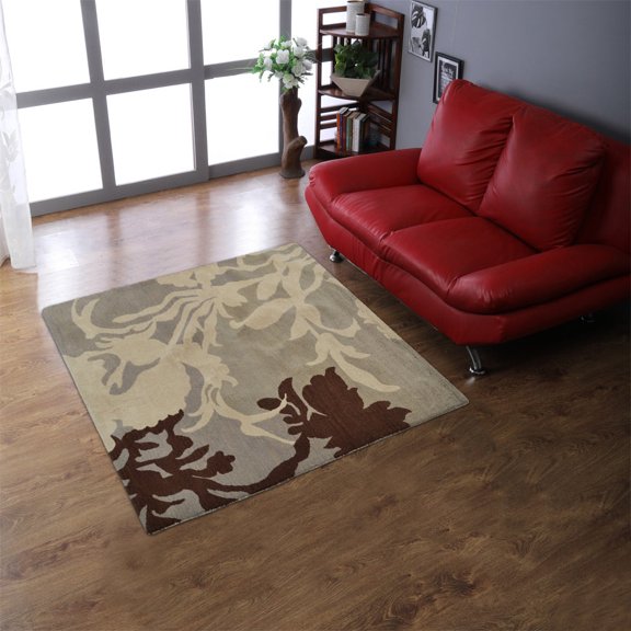 Rugsotic Carpets Hand Tufted Wool Eco-Friendly 6'x6' Area Rugs Square Gray White Floral Modern High Pile Thick Handmade Anti Skid Indoor Rug for Living Room, Bedroom K00511