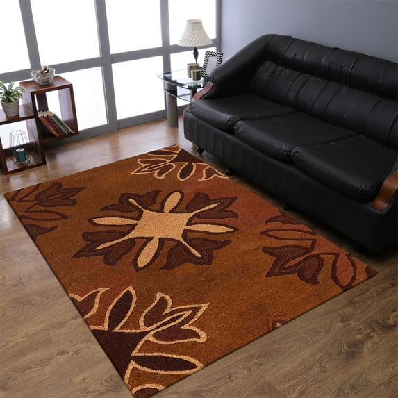 Rugsotic Carpets Hand Tufted Wool Eco-Friendly Area Rugs - 6'x9', Rectangle, Brown, Modern Contemporary Design, High Pile Handmade Anti Skid Rugs for Living Room, Bed Room (K06020)