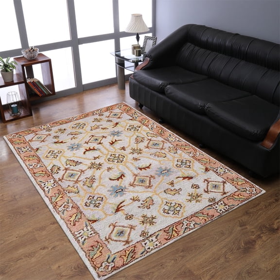 Rugsotic Carpets Hand Tufted Wool Eco-Friendly 6'x9' Area Rugs Rectangle Cream Brown Oriental High Pile Thick Handmade Anti Skid Indoor Rug for Living Room, Bedroom K00721