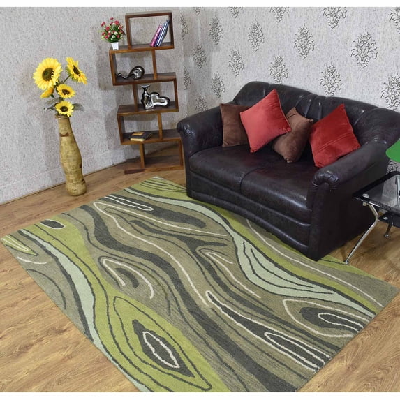 Rugsotic Carpets Hand Tufted Wool Eco-Friendly 6'x9' Area Rugs Rectangle Green Abstract Modern High Pile Thick Handmade Anti Skid Indoor Rug for Living Room, Bedroom K00672