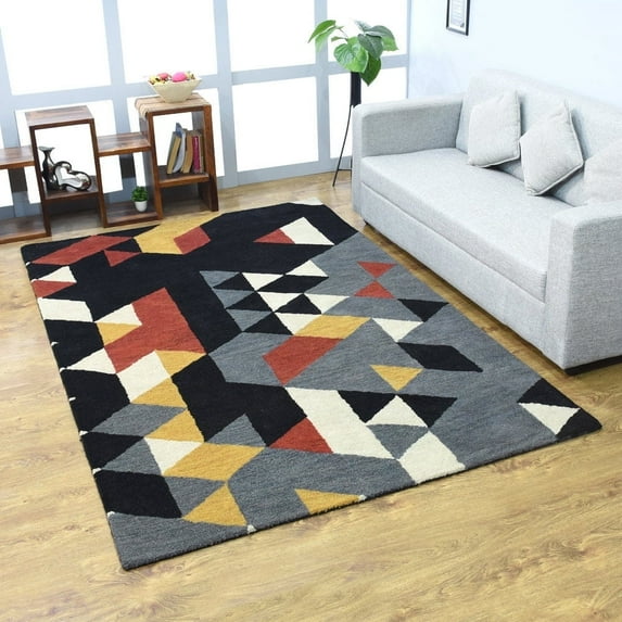 Rugsotic Carpets Hand Tufted Wool Eco-Friendly Area Rugs - 6'x9', Rectangle, Multicolor, Modern Contemporary Design, High Pile Handmade Anti Skid Rugs for Living Room, Bed Room (K00S12)