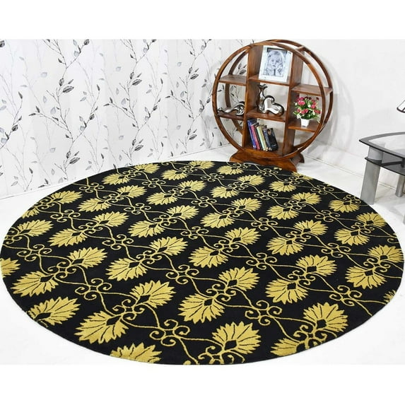 Rugsotic Carpets Hand Tufted Wool Eco-Friendly Area Rugs - 7'9''x7'9'', Round, Black Gold, Modern Contemporary Design, High Pile Handmade Anti Skid Rugs for Living Room, Bed Room (K03144)