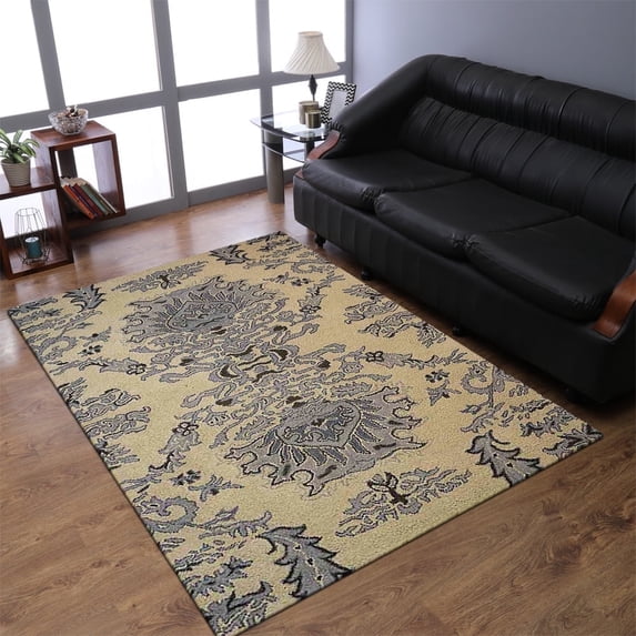 Rugsotic Carpets Hand Tufted Wool Eco-Friendly Area Rugs - 8'x10', Rectangle, Beige Blue, Modern Contemporary Design, High Pile Handmade Anti Skid Rugs for Living Room, Bed Room (K00937)