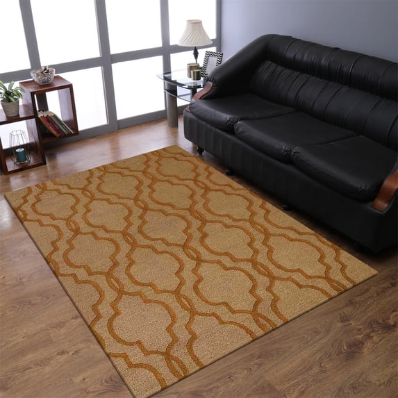 Rugsotic Carpets Hand Tufted Wool Eco-Friendly 8'x10' Area Rugs Rectangle Beige Gold Geometric Modern High Pile Thick Handmade Anti Skid Indoor Rug for Living Room, Bedroom K09014