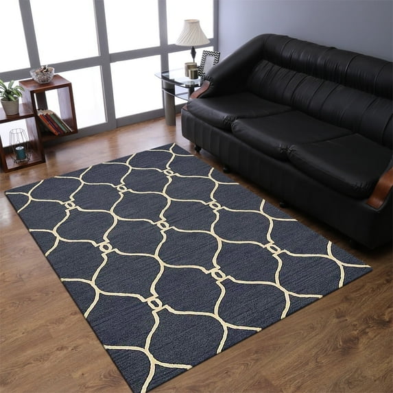 Rugsotic Carpets Hand Tufted Wool Eco-Friendly Area Rugs - 8'x10', Rectangle, Blue Beige, Modern Contemporary Design, High Pile Handmade Anti Skid Rugs for Living Room, Bed Room (K01004)