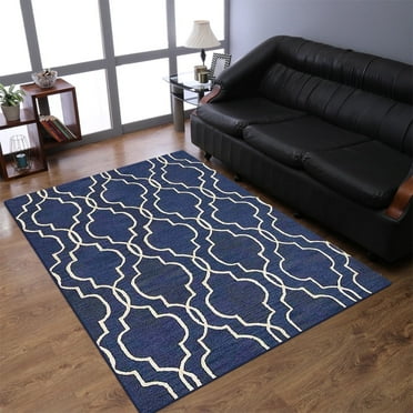 Rugsotic Carpets Hand Tufted Wool Eco-Friendly Area Rugs - 8'x10', Rectangle, Blue Beige, Modern Contemporary Design, High Pile Handmade Anti Skid Rugs for Living Room, Bed Room (K09014)