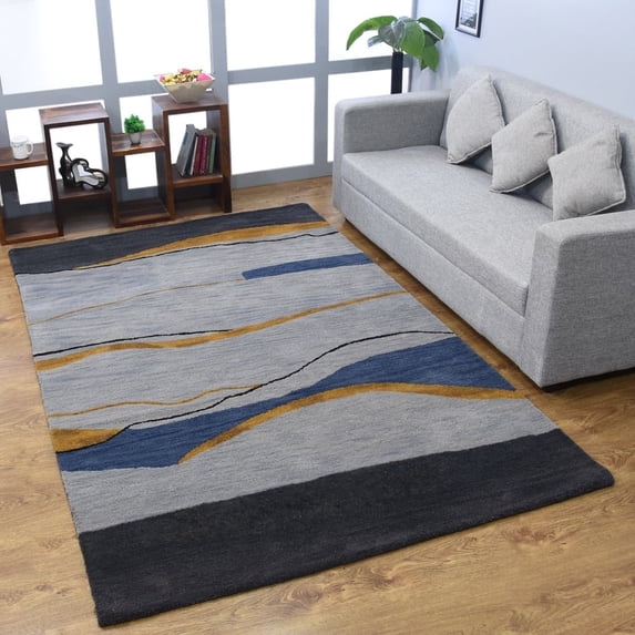 Rugsotic Carpets Hand Tufted Wool Eco-Friendly Area Rugs - 8'x10', Rectangle, Multicolor, Modern Contemporary Design, High Pile Handmade Anti Skid Rugs for Living Room, Bed Room (K00S19)