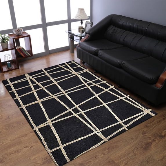 Rugsotic Carpets Hand Tufted Wool Eco-Friendly Area Rugs - 8'x11', Rectangle, Black, Modern Contemporary Design, High Pile Handmade Anti Skid Rugs for Living Room, Bed Room (K02001)