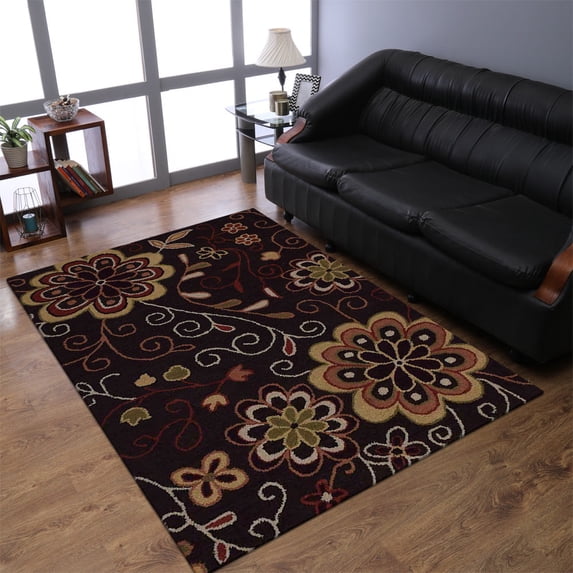 Rugsotic Carpets Hand Tufted Wool Eco-Friendly 8'x11' Rectangle Brown Floral Modern High Pile Thick Handmade Anti Skid Indoor Area Rug K00656