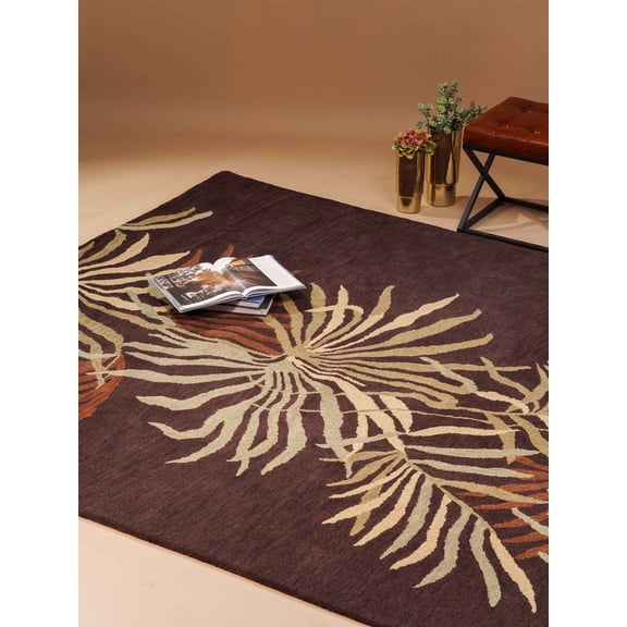 Rugsotic Carpets Hand Tufted Wool Eco-Friendly 8'x11' Area Rugs Rectangle Brown Floral Modern High Pile Thick Handmade Anti Skid Indoor Rug for Living Room, Bedroom K00666