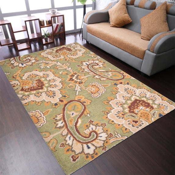Rugsotic Carpets Hand Tufted Wool Eco-Friendly Area Rugs - 8'x11', Rectangle, Green, Modern Contemporary Design, High Pile Handmade Anti Skid Rugs for Living Room, Bed Room (K00151)
