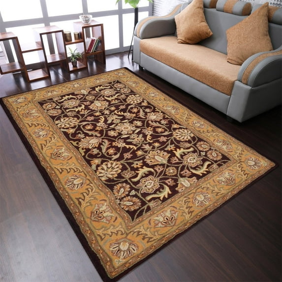 Rugsotic Carpets Hand Tufted Wool Eco-Friendly Area Rugs - 8'x11', Rectangle, Maroon Gold, Modern Contemporary Design, High Pile Handmade Anti Skid Rugs for Living Room, Bed Room (K00543)