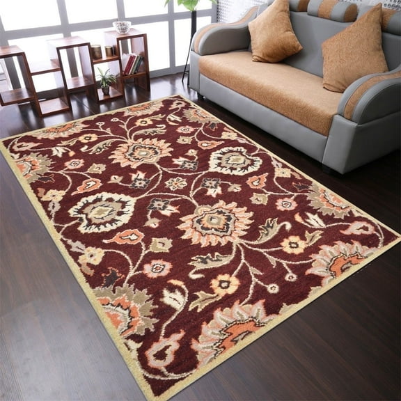 Rugsotic Carpets Hand Tufted Wool Eco-Friendly Area Rugs - 8'x11', Rectangle, Maroon, Modern Contemporary Design, High Pile Handmade Anti Skid Rugs for Living Room, Bed Room (K00712)