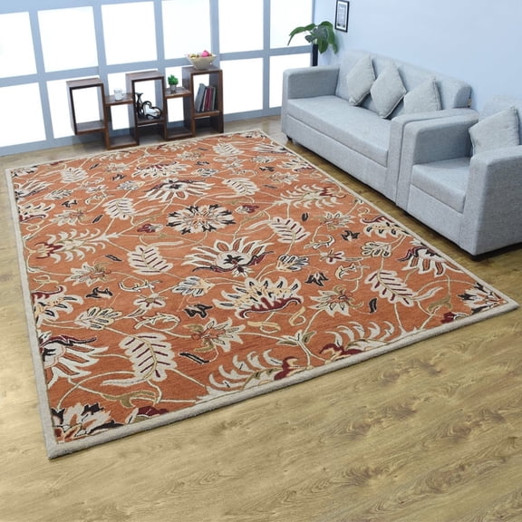 Rugsotic Carpets Hand Tufted Wool Eco-Friendly Area Rugs - 8'x11', Rectangle, Orange, Modern Contemporary Design, High Pile Handmade Anti Skid Rugs for Living Room, Bed Room (K00268)