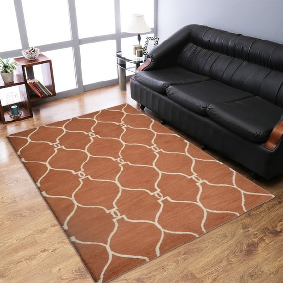 Rugsotic Carpets Hand Tufted Wool Eco-Friendly Area Rugs - 8'x11', Rectangle, Red Beige, Modern Contemporary Design, High Pile Handmade Anti Skid Rugs for Living Room, Bed Room (K01004)