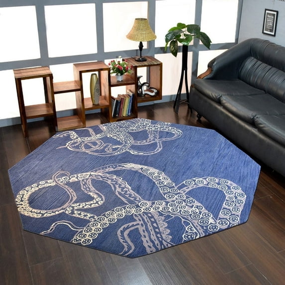Rugsotic Carpets Hand Tufted Wool Eco-Friendly Area Rugs - 8'x8', Octagon, Blue Beige, Modern Contemporary Design, High Pile Handmade Anti Skid Rugs for Living Room, Bed Room (K00512)