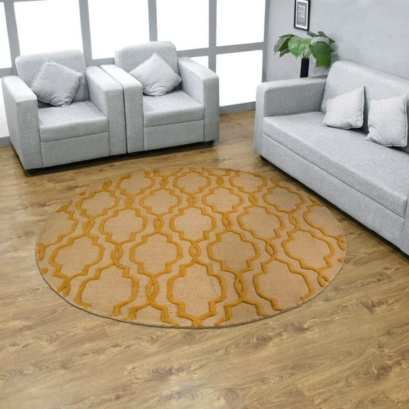 Rugsotic Carpets Hand Tufted Wool Eco-Friendly Area Rugs - 8'x8', Round, Beige Gold, Modern Contemporary Design, High Pile Handmade Anti Skid Rugs for Living Room, Bed Room (K09014)