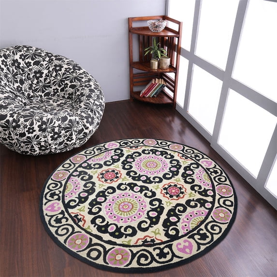 RUGSOTIC Carpets 8'x8' Round Hand Tufted Wool Handmade Beige Multicolor Oriental Area Rugs for Living Room Bedroom K00208