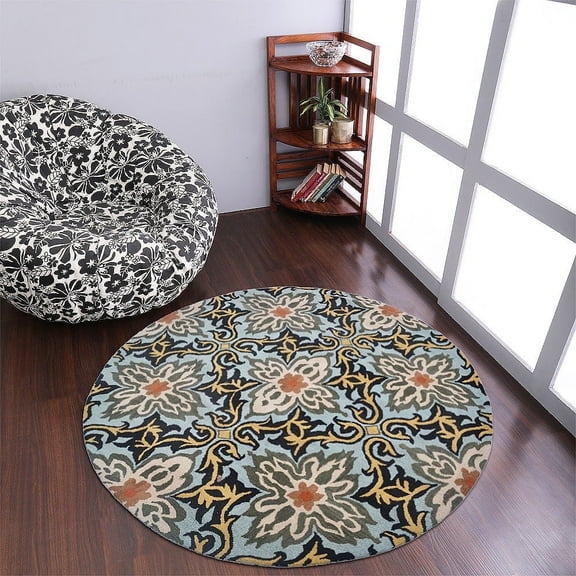 Rugsotic Carpets Hand Tufted Wool Eco-Friendly Area Rugs - 8'x8', Round, Blue, Modern Contemporary Design, High Pile Handmade Anti Skid Rugs for Living Room, Bed Room (K00722)