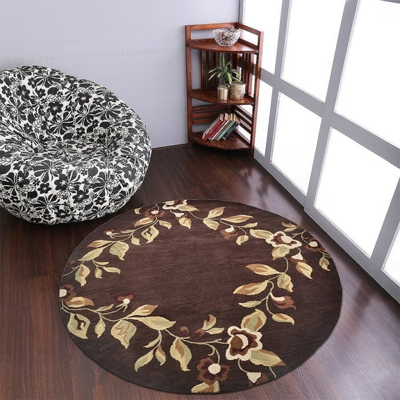 Rugsotic Carpets Hand Tufted Wool Eco-Friendly Area Rugs - 8'x8', Round, Brown, Modern Contemporary Design, High Pile Handmade Anti Skid Rugs for Living Room, Bed Room (K00670)