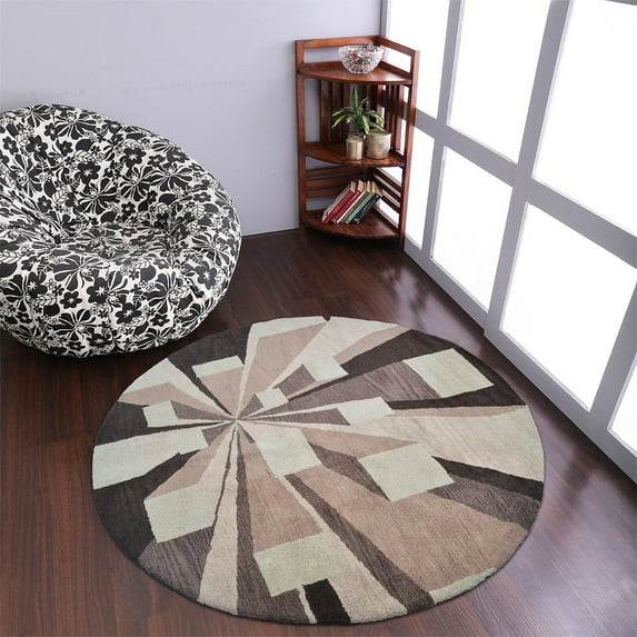 Rugsotic Carpets Hand Tufted Wool Eco-Friendly Area Rugs - 8'x8', Round, Brown Multicolor, Modern Contemporary Design, High Pile Handmade Anti Skid Rugs for Living Room, Bed Room (K00652)