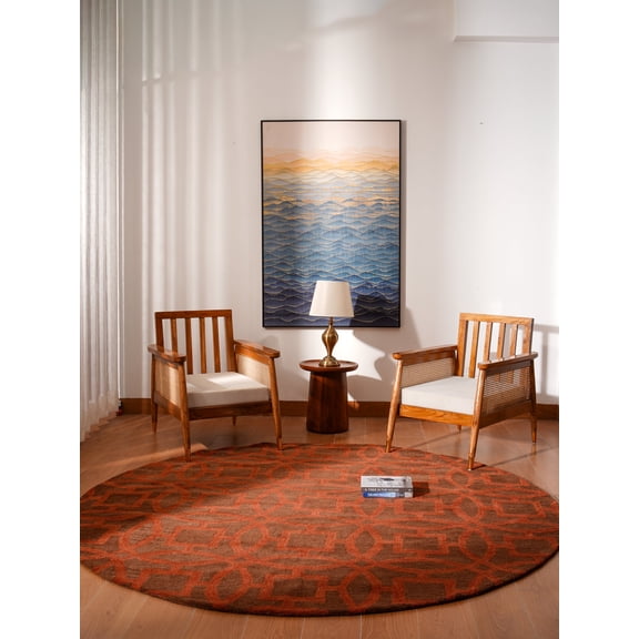 Rugsotic Carpets Hand Tufted Wool Eco-Friendly Area Rugs - 8'x8', Round, Brown Orange, Modern Contemporary Design, High Pile Handmade Anti Skid Rugs for Living Room, Bed Room (K00239)