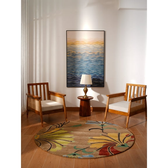 Rugsotic Carpets Hand Tufted Wool Eco-Friendly Area Rugs - 8'x8', Round, Camel, Modern Contemporary Design, High Pile Handmade Anti Skid Rugs for Living Room, Bed Room (K00219)