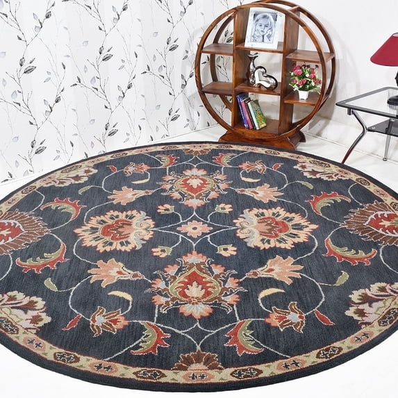 Rugsotic Carpets Hand Tufted Wool Eco-Friendly Area Rugs - 8'x8', Round, Charcoal, Modern Contemporary Design, High Pile Handmade Anti Skid Rugs for Living Room, Bed Room (K00659)