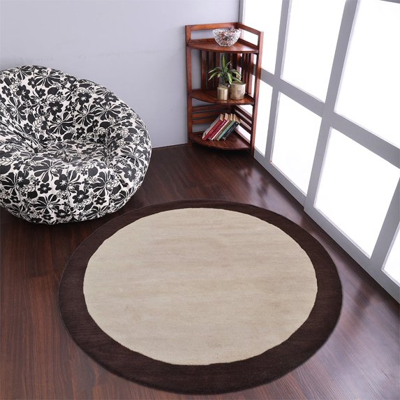 Rugsotic Carpets Hand Tufted Wool Eco-Friendly 8'x8' Area Rugs Round Cream Brown Contemporary Modern High Pile Thick Handmade Anti Skid Indoor Rug for Living Room, Bedroom K00201