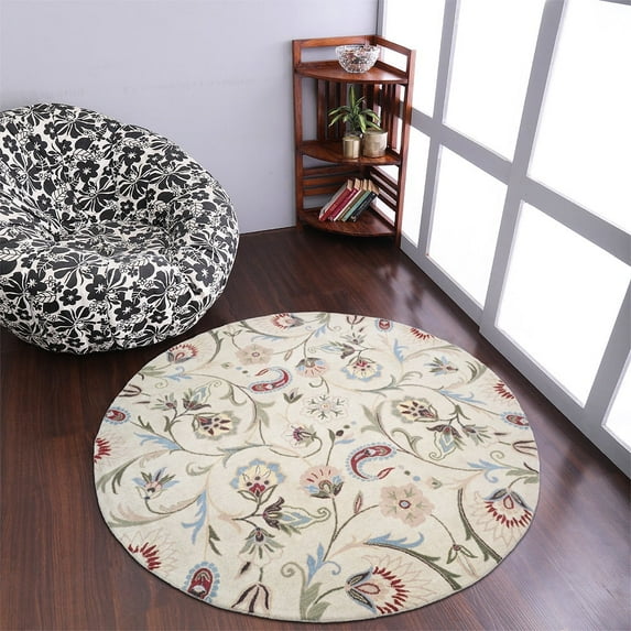 Rugsotic Carpets Hand Tufted Wool Eco-Friendly Area Rugs - 8'x8', Round, Cream, Modern Contemporary Design, High Pile Handmade Anti Skid Rugs for Living Room, Bed Room (K00516)
