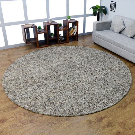 Rugsotic Carpets Hand Tufted Wool Eco-Friendly 8'x8' Area Rugs Round Dark Brown Beige Plain Solid High Pile Thick Handmade Anti Skid Indoor Rug for Living Room, Bedroom KWC111