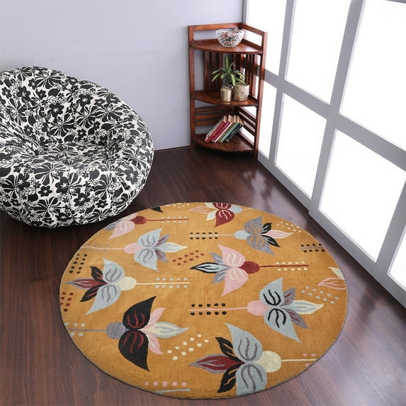 Rugsotic Carpets Hand Tufted Wool Eco-Friendly Area Rugs - 8'x8', Round, Gold, Modern Contemporary Design, High Pile Handmade Anti Skid Rugs for Living Room, Bed Room (K00669)
