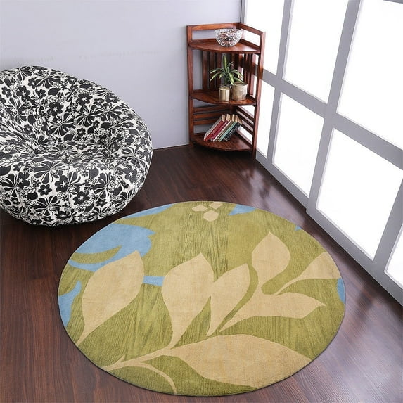 Rugsotic Carpets Hand Tufted Wool Eco-Friendly Area Rugs - 8'x8', Round, Green, Modern Contemporary Design, High Pile Handmade Anti Skid Rugs for Living Room, Bed Room (K00719)