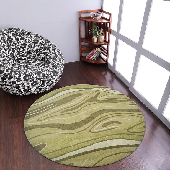 Rugsotic Carpets Hand Tufted Wool Eco-Friendly 8'x8' Area Rugs Round Green Abstract Modern High Pile Thick Handmade Anti Skid Indoor Rug for Living Room, Bedroom K00672