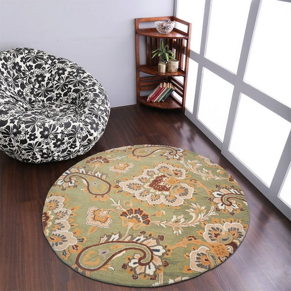 Rugsotic Carpets Hand Tufted Wool Eco-Friendly Area Rugs - 8'x8', Round, Green, Modern Contemporary Design, High Pile Handmade Anti Skid Rugs for Living Room, Bed Room (K00151)